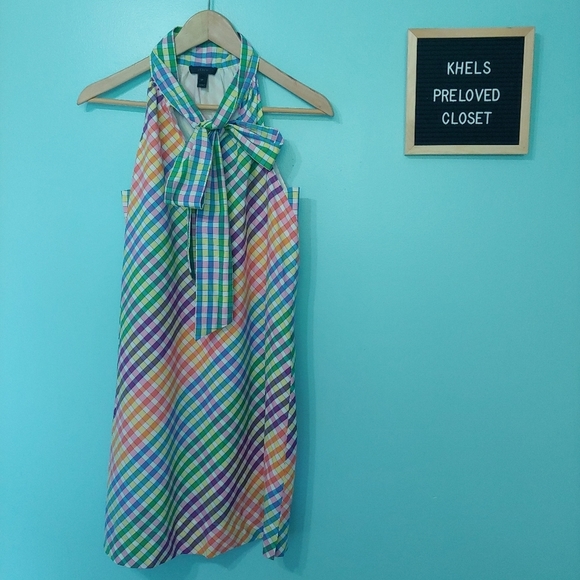 J. Crew Tie Neck Rainbow Gingham Cotton A-line Sleeveless Dress Size 2P - Picture 2 of 15